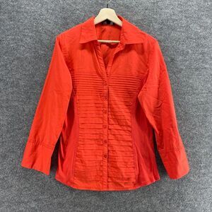 Zac & Rachel Shirt Women XL Red Button Up Collared Long Sleeve Pleated Cotton